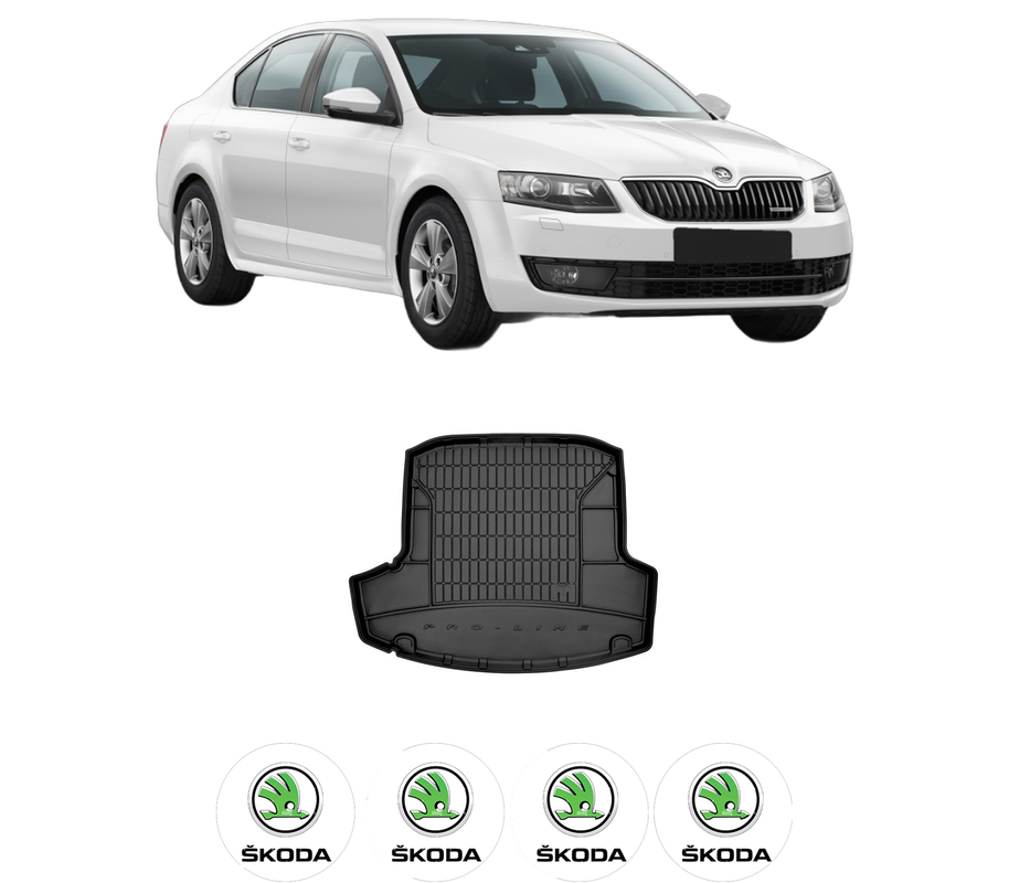 Tavita Portbagaj SKODA OCTAVIA III (5E3, NL3, NR3) din 2012-2020, Protectie Portbagaj Auto, 4x Stickere auto cu SKODA