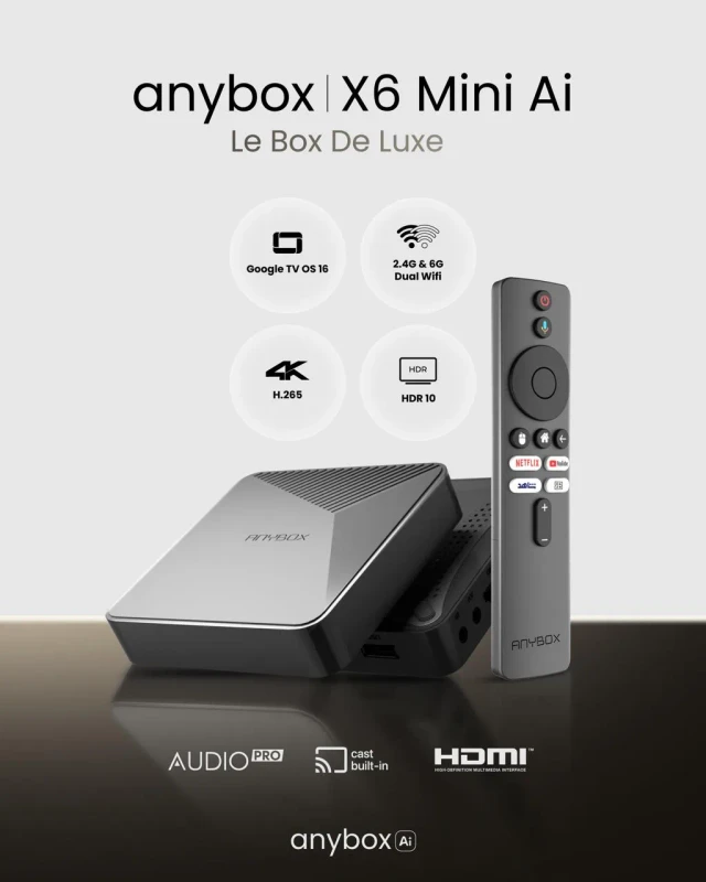 Anybox X6 Mini 4K – Boîtier Google TV OS 16 avec Wi-Fi 6