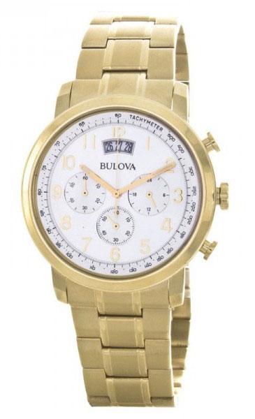 Bulova Men's Silver Dial Gold Tone Stainless Steel Chronograph