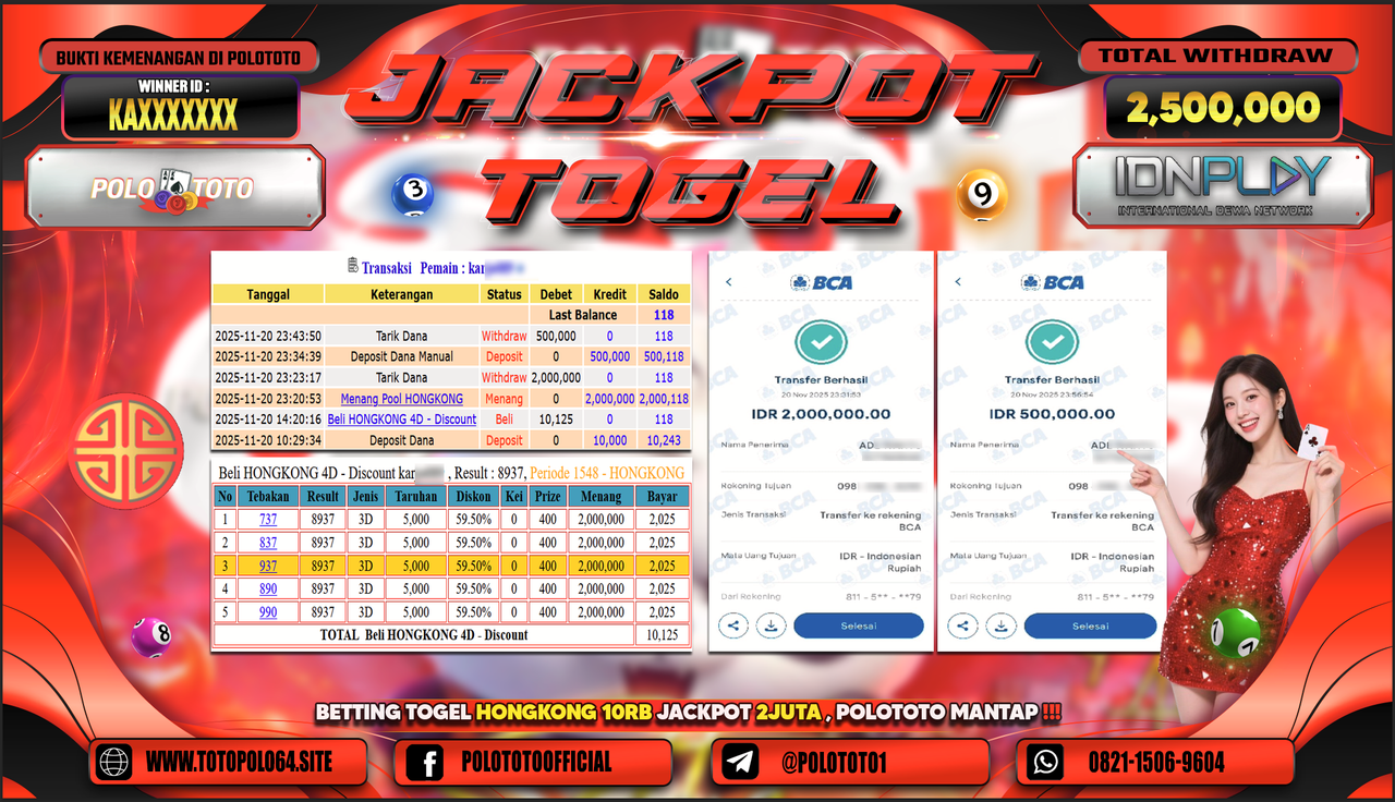 POLOTOTO JACKPOT TOGEL MENANG HONGKONG LOTTO Rp.2.500.000,- LUNAS