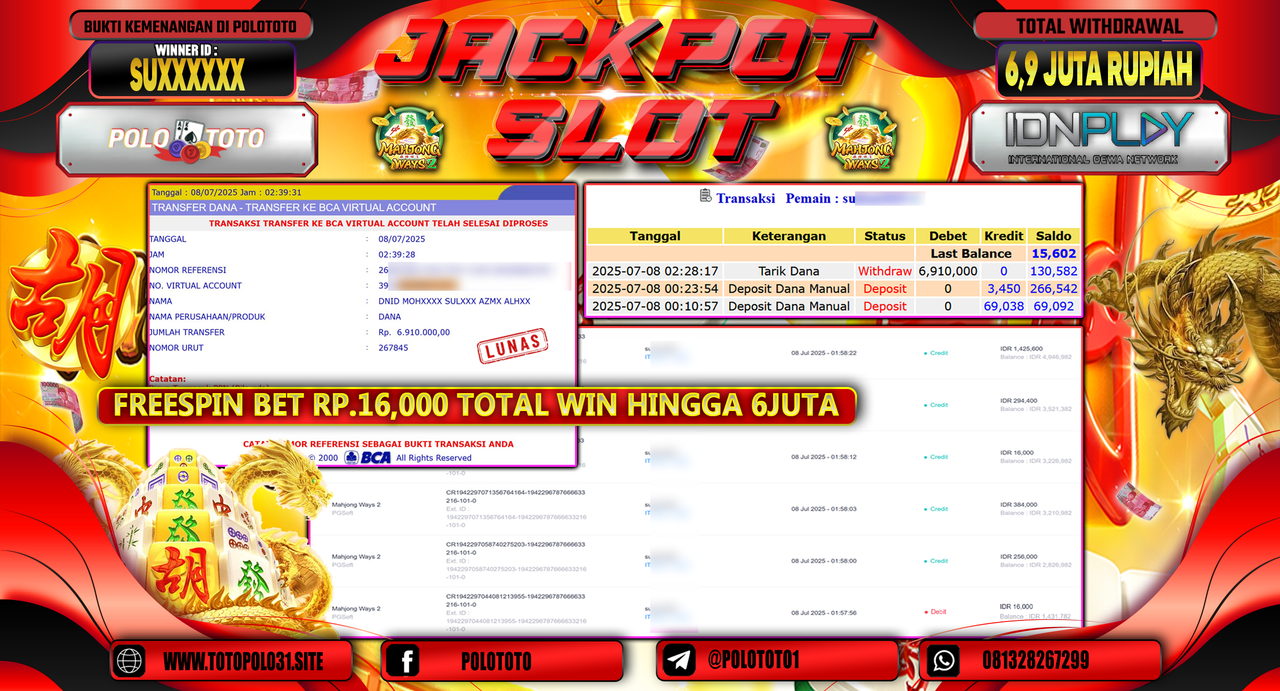 POLOTOTO JACKPOT SLOT MAHJONG WAYS 2 Rp.6.910.000,-