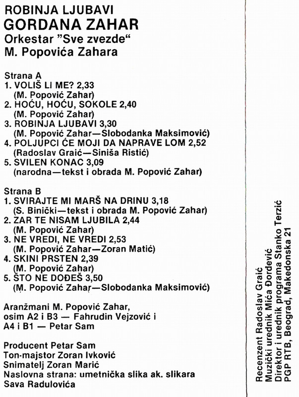 Gordana Lazarevic - 1989 - Robinja ljubavi - kas