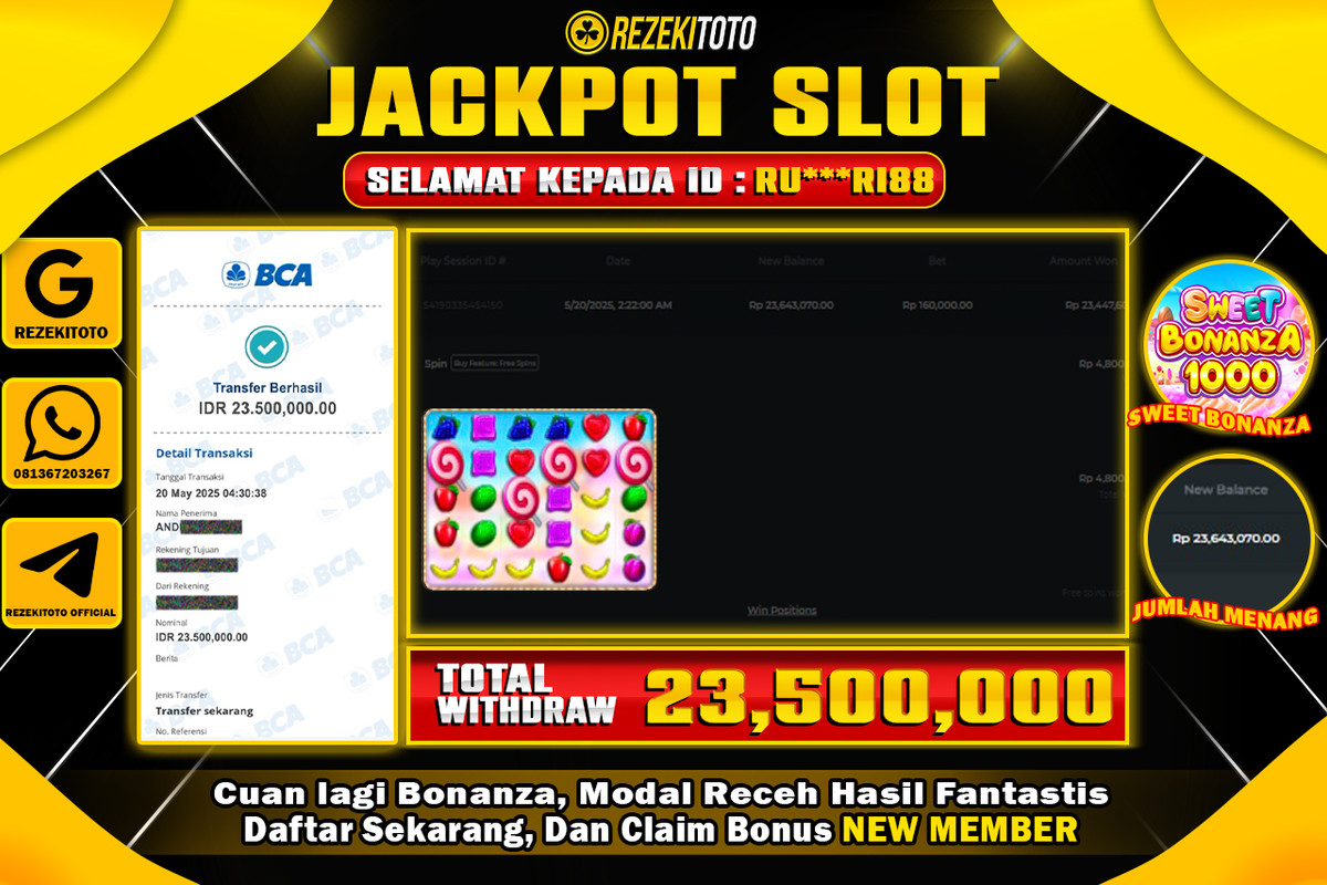 BUKTI KEMENANGAN 20 MEI 2025 SWEET BONANZA 1000 WD  23 JUTA 