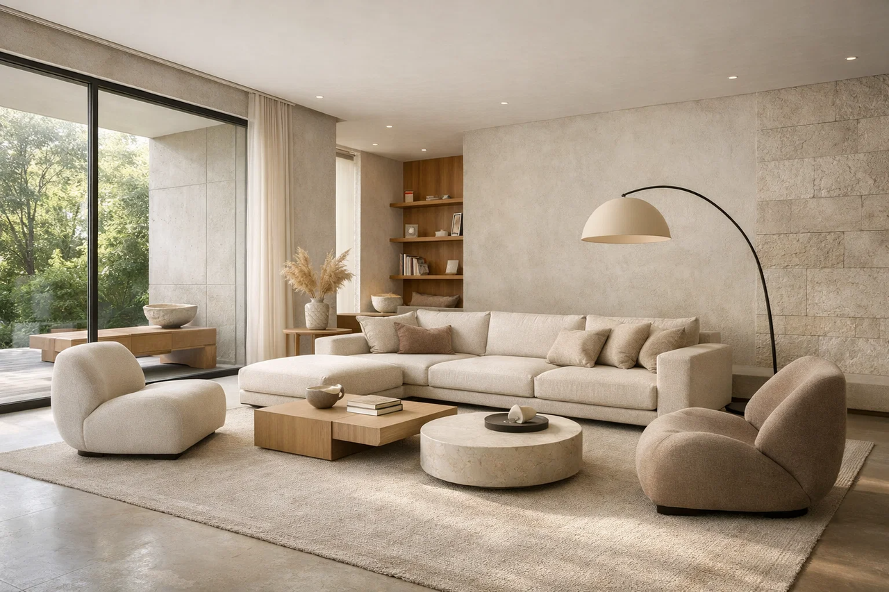 Expansive living room view integrating indoor and outdoor space.