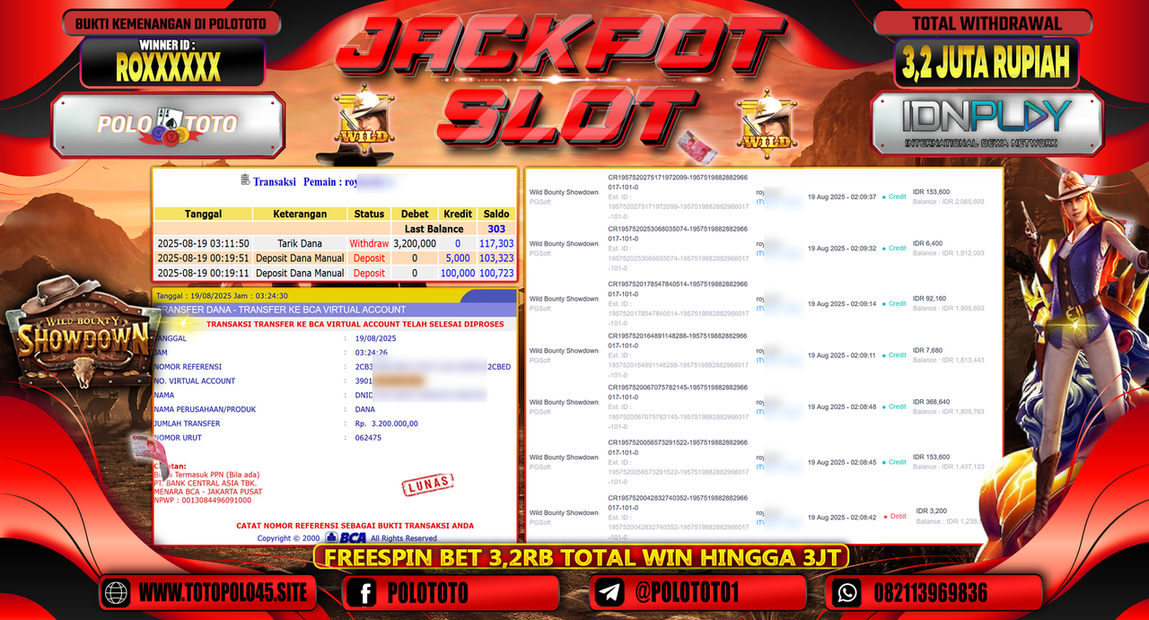 POLOTOTO JACKPOT SLOT WILD BOUNTY SHOWDOWN Rp.3.200.000,-