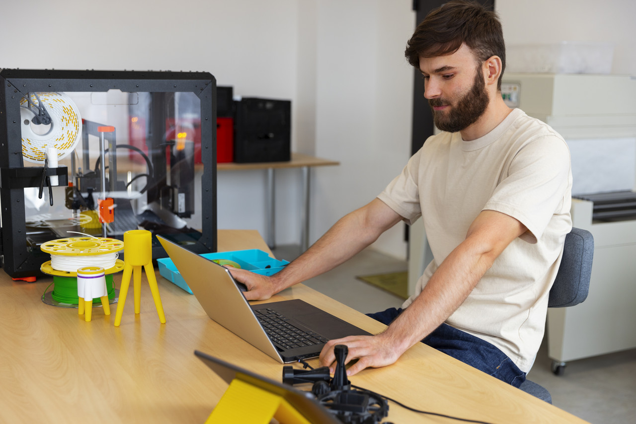 designer using 3d printer