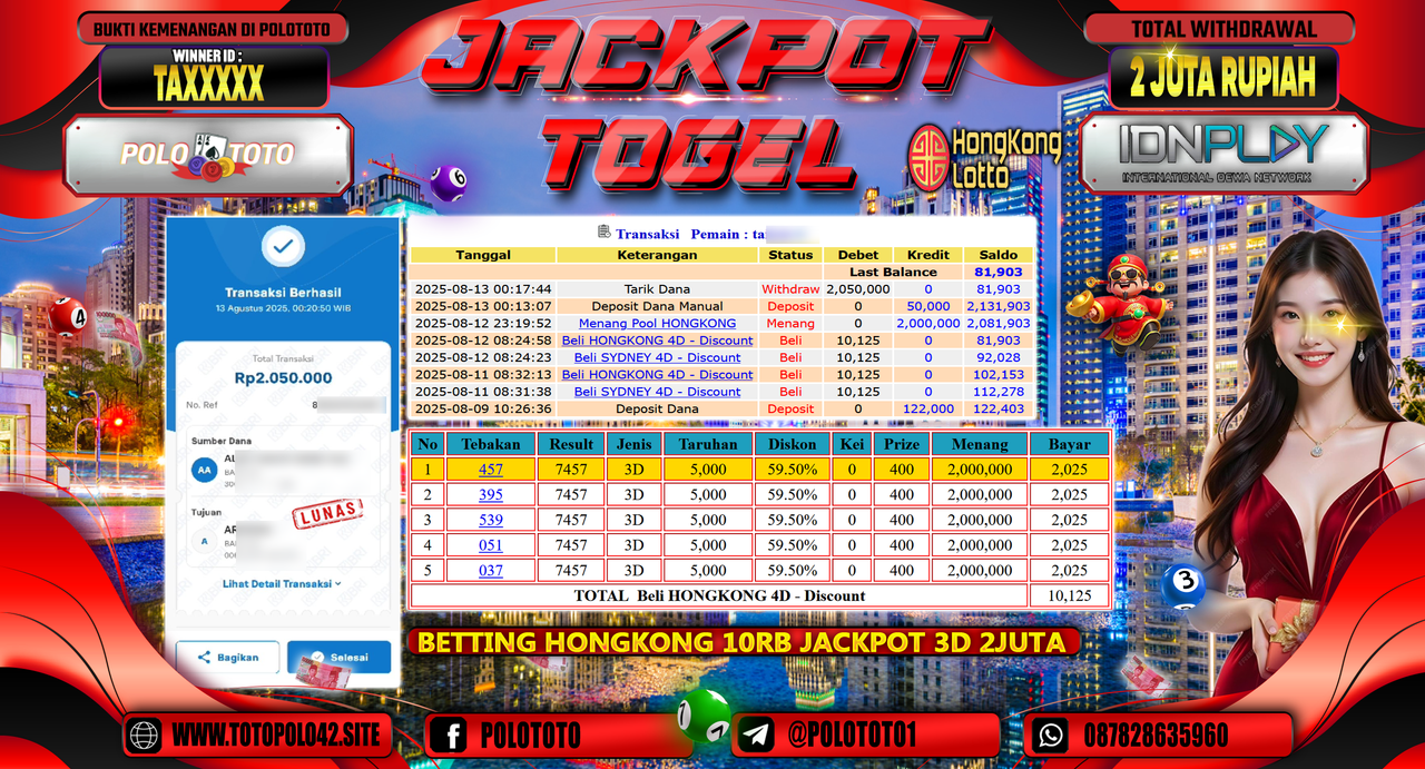 POLOTOTO JACKPOT TOGEL HONGKONG LOTTO Rp.2.000.000,-LUNAS