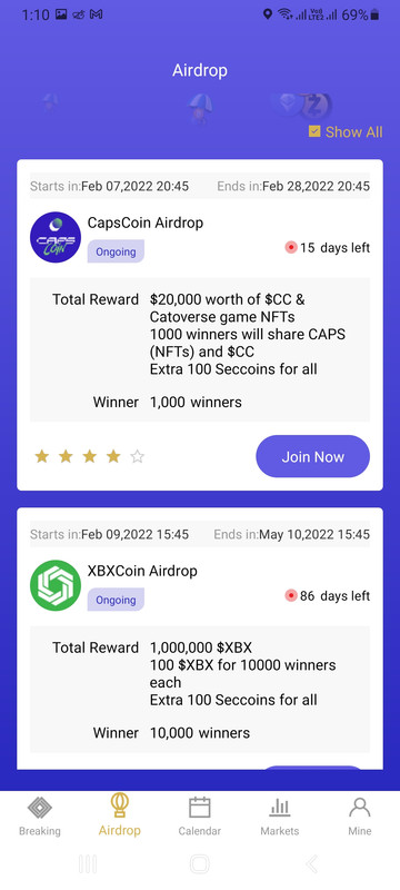 Crypto60sec Airdrop section
