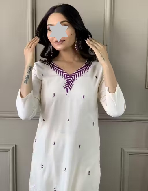 Women Embroidered Straight Kurta with Pants & Dupatta Set For Girls And Women (cream ) Color 1 (KS136)