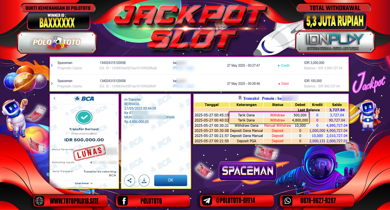 POLOTOTO JACKPOT SLOT SPACEMAN Rp.5.300.000,-