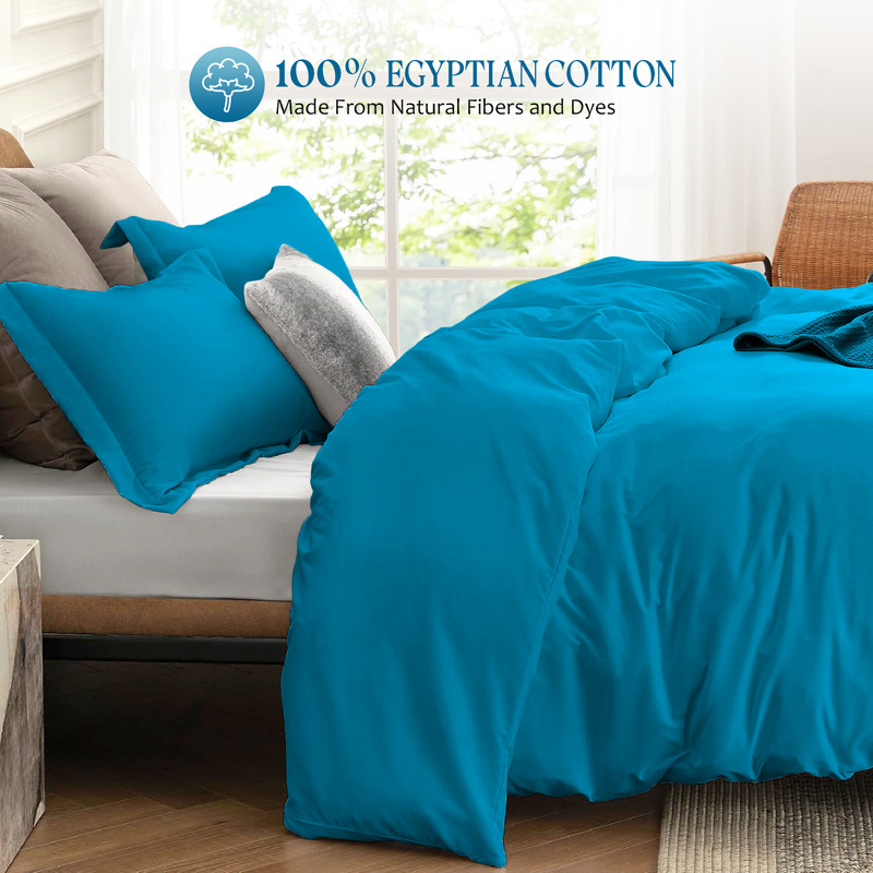 Picture of 1000 TC 100% Egyptian Cotton Duvet set Zipper Closur Ultra Soft Durable and Fade Resistant Color Turquoise Solid size Queen