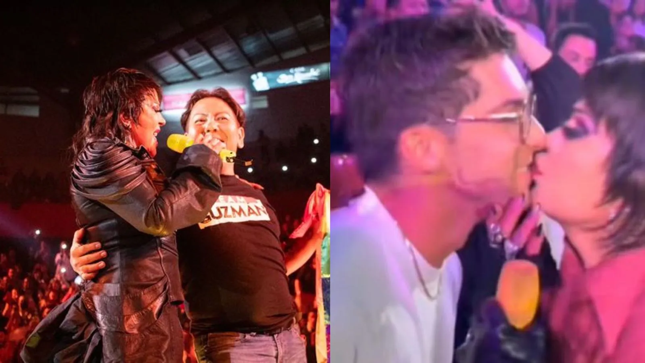 Planta tremendo beso Alejandra Guzmán a guapo actor en palenque de Texcoco