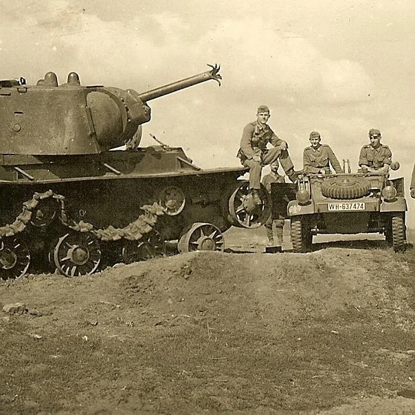 RARE Wehrmacht VW Kübelwagen (WH 637474) by KO d Russian KV 1 Panzer Tank