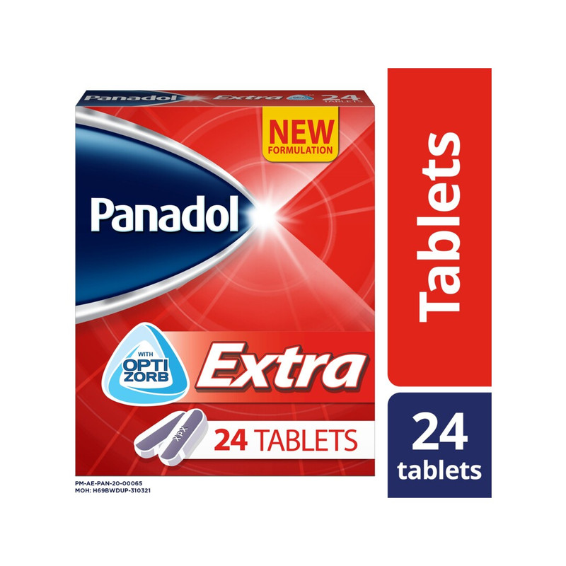 Panadol Extra With Optizorb 24 Tablets in a printed retail carton on a white background SKU 33318908