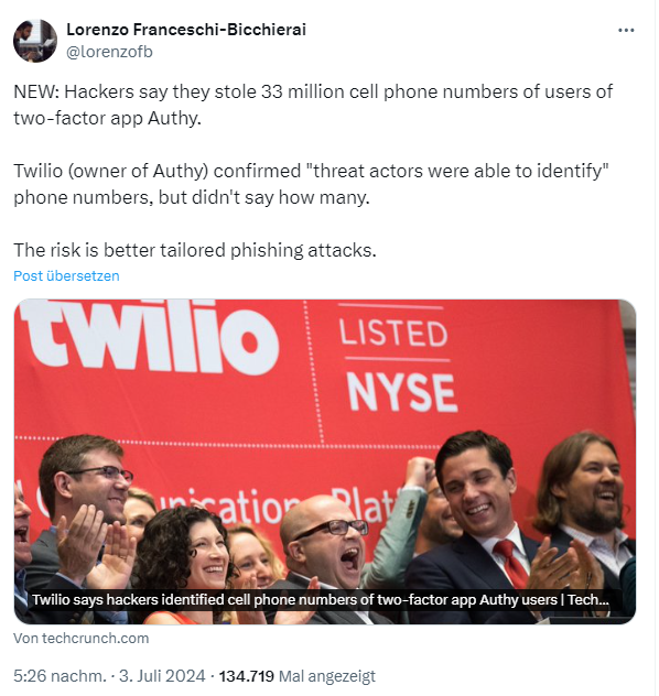 Authy-Mobilfunknummern abgegriffen