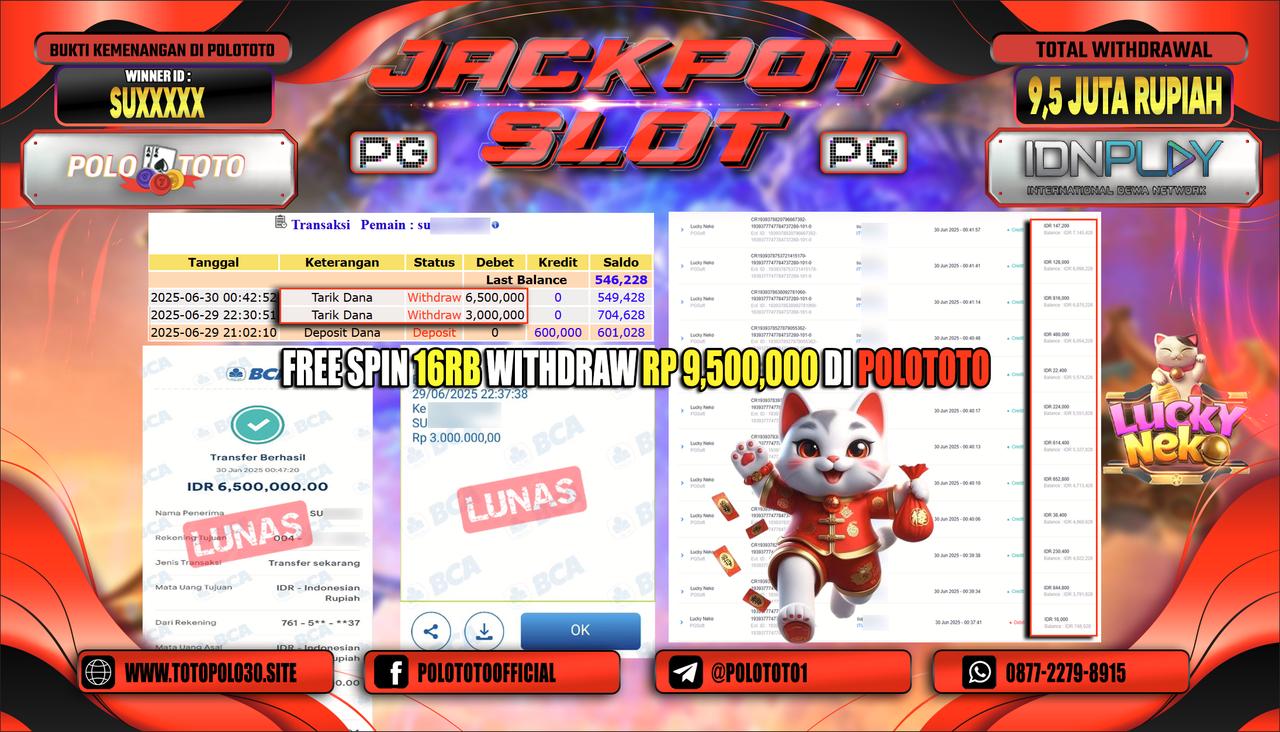 POLOTOTO JACKPOT SLOT LUCKY NEKO Rp.9.500.000,-