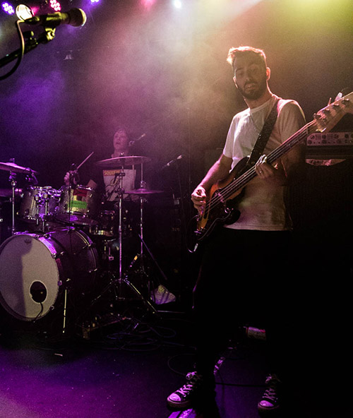 Chris O'Leary playing bass at Camden Rocks June 2019