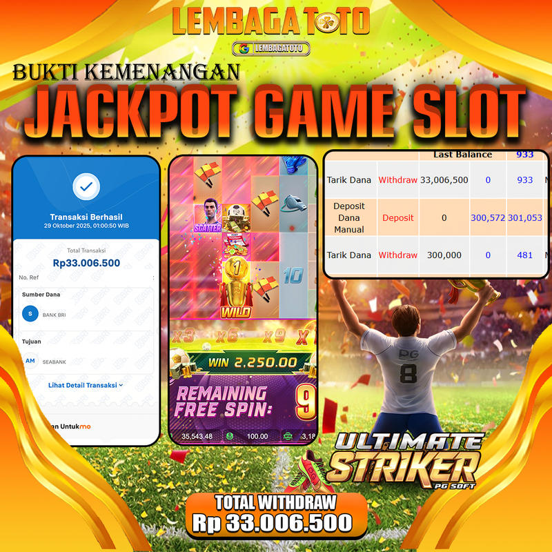 BUKTI JACKPOT 30 OCTOBER LEMBAGATOTO ULTIMATE STRIKER Rp.33.006.500,- LUNAS