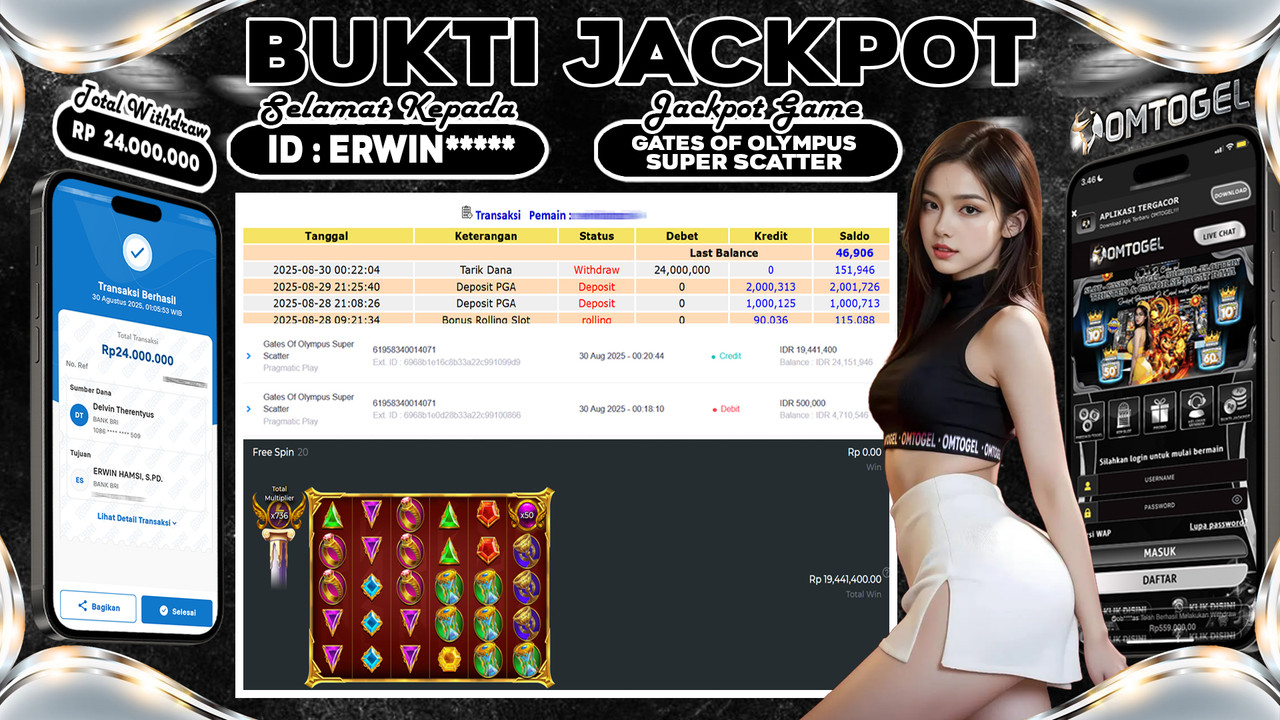 OMTOGEL JACKPOT PRAGMATIC PLAY GATES OF OLYMPUS SUPER SCATTER 24 JUTA DI BAYAR LUNAS ,-
