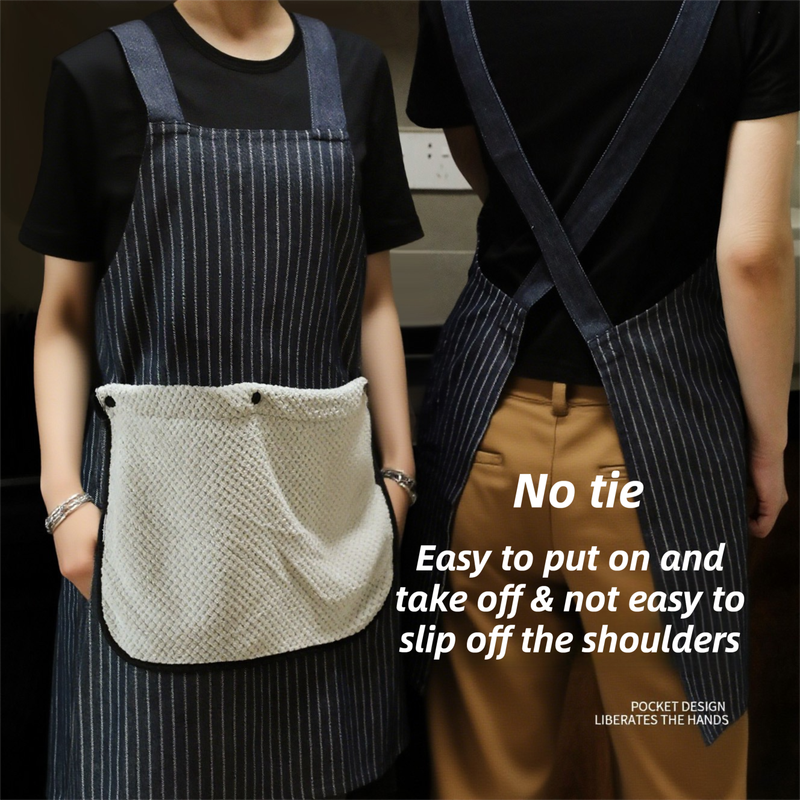 2-Pack Dark Blue Waterproof & Oil-Proof Cross-Back Kitchen Apron with No-Tie Slip-On Design and Detachable Hand Towels