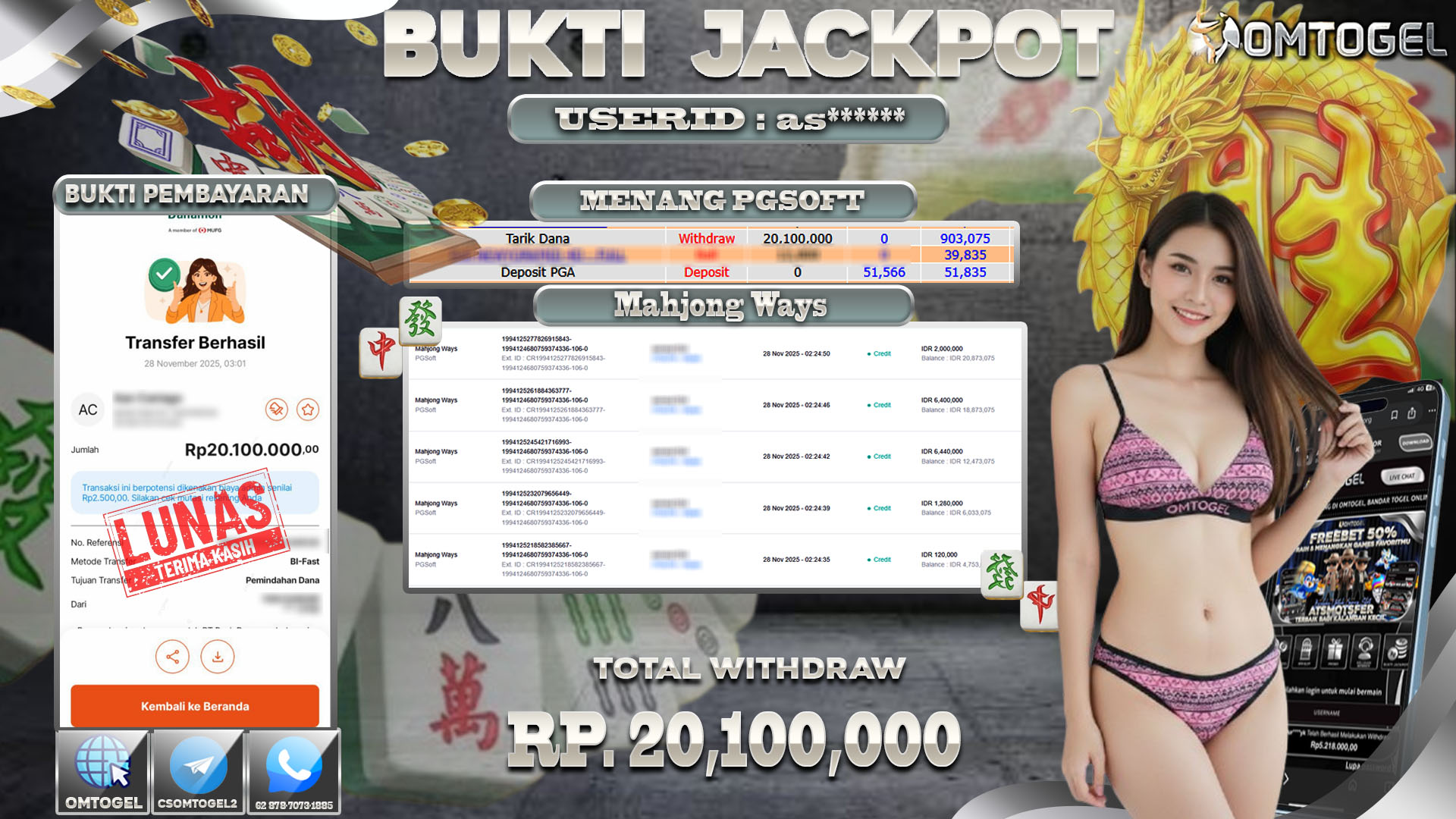OMTOGEL JACKPOT PGSOFT MAHJONG WAYS  ,20 JUTA DI BAYAR LUNAS ,-
