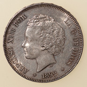 5 pesetas 1892. Alfonso XIII. PGM (bucles) PAS4848