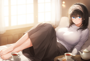 1girl, sagisawa fumika , artistcg, depth of field, shiny skin, blush,lying on th s-2589202144