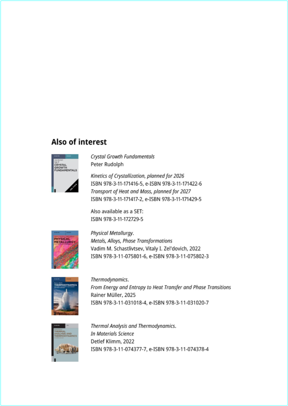 Crystal Growth Fundamentals Thermodynamics Of Crystallization De Gruyter Textbook (Peter Rudolph)