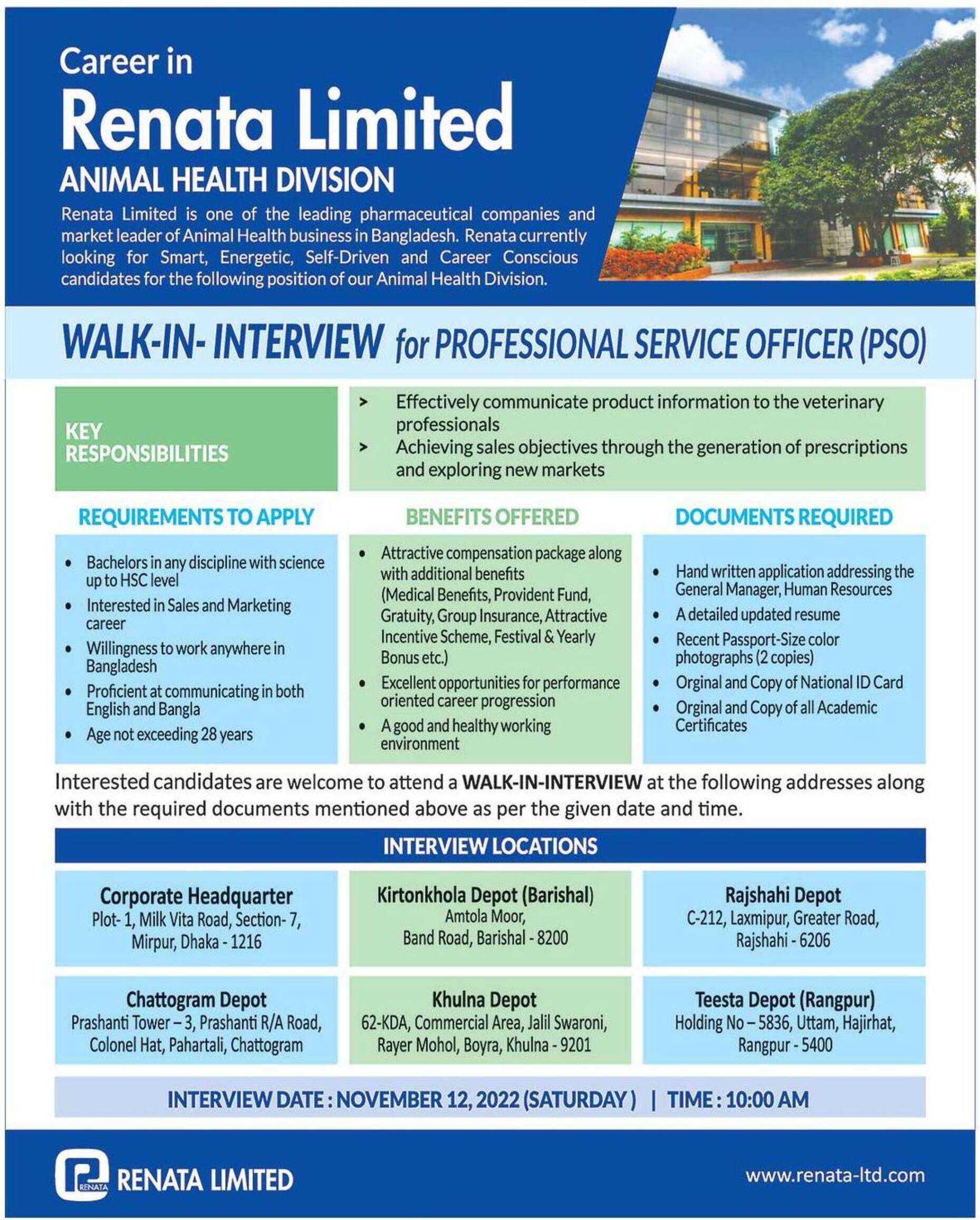 Renata Pharmaceuticals Job Circular 2022