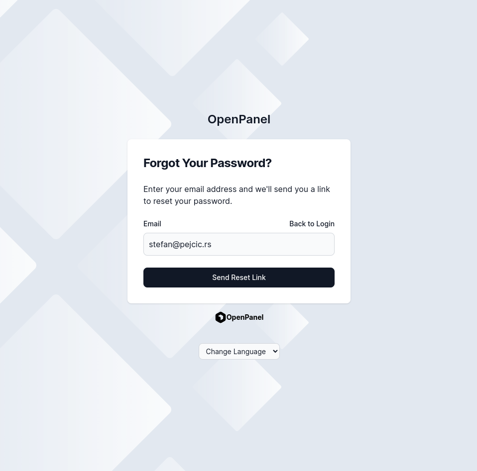 password reset form