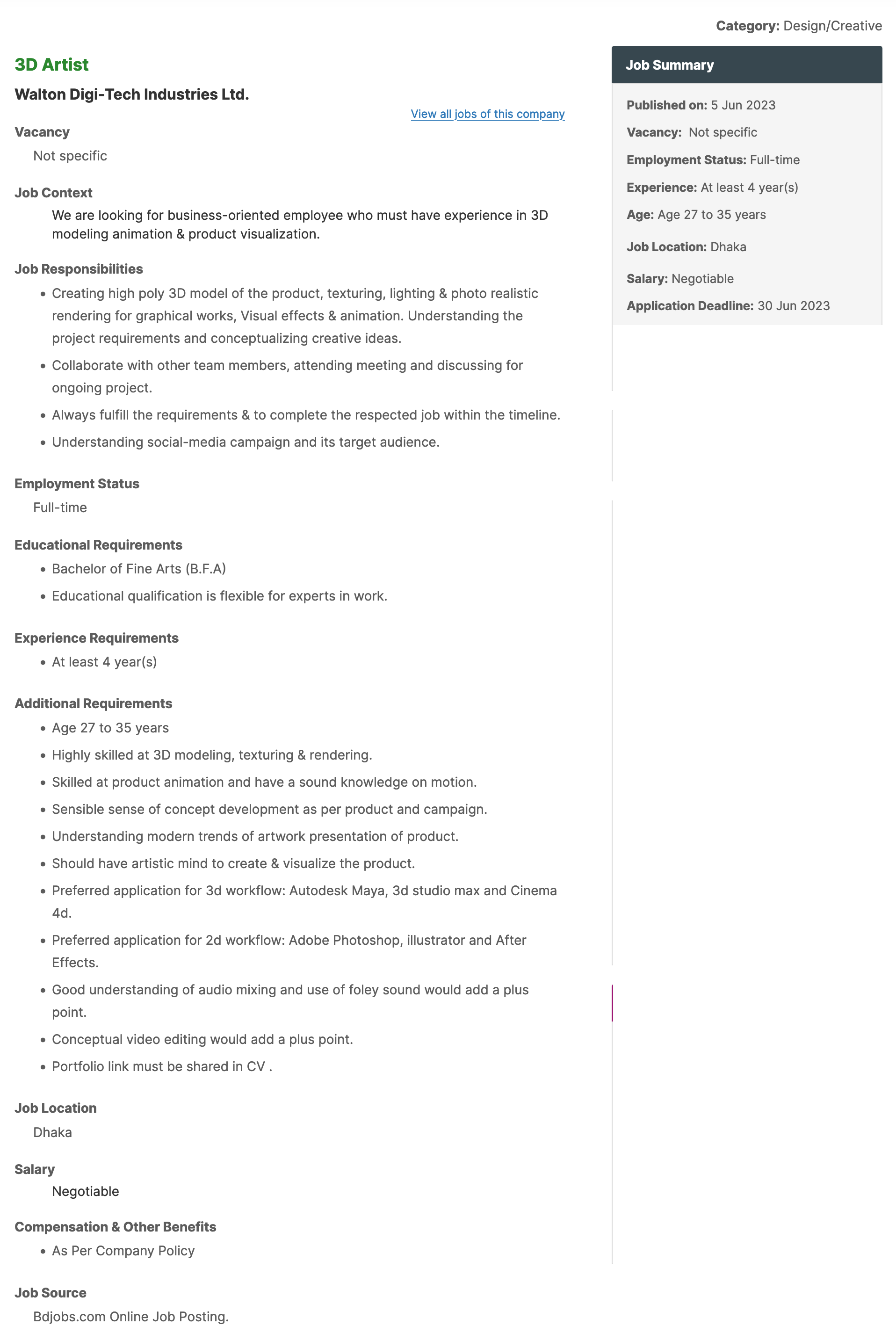 Walton Group Job Circular 2023