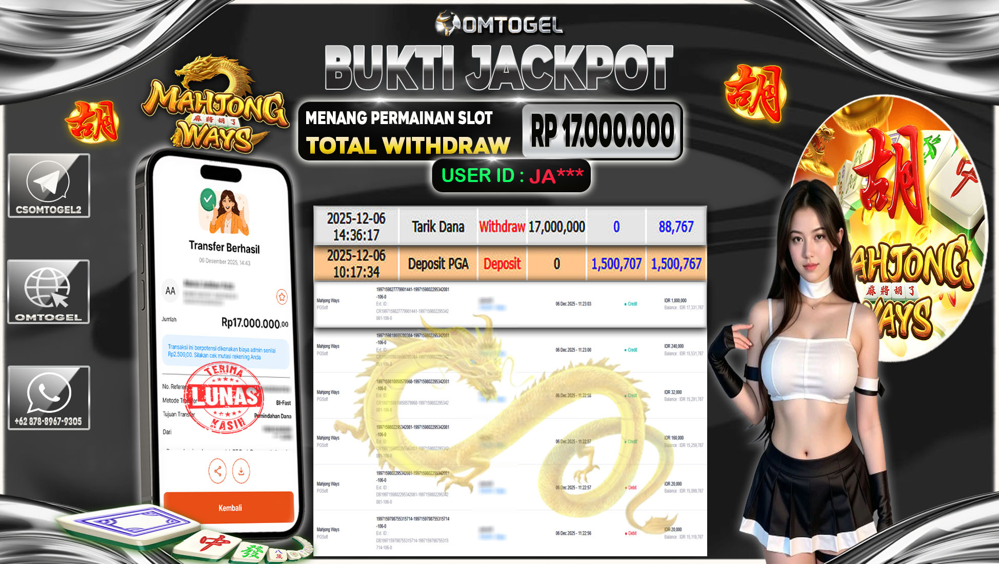 OMTOGEL JACKPOT PGSOFT MAHJONG WAYS ,17 JUTA DI BAYAR LUNAS ,-