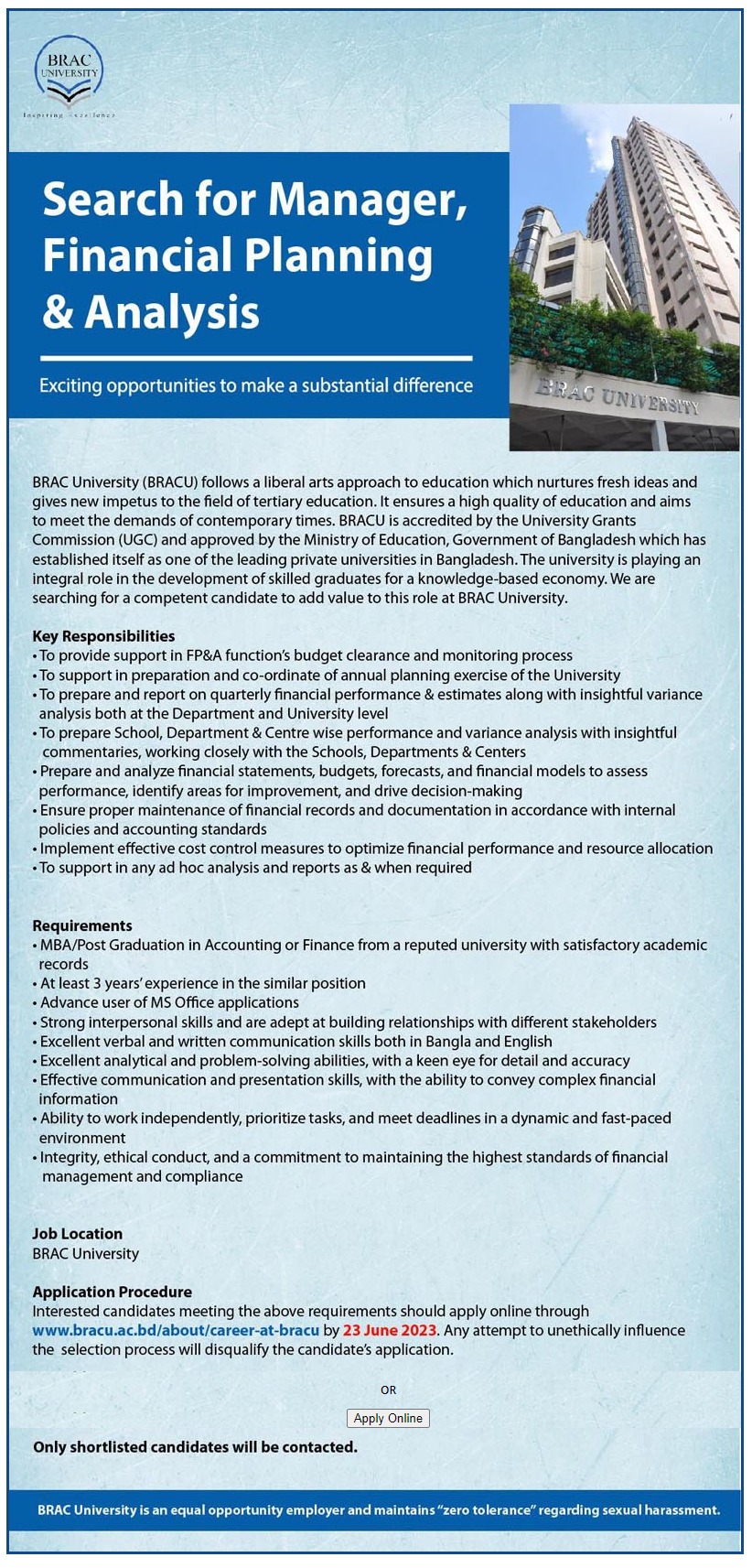 Brac University job circular 2023