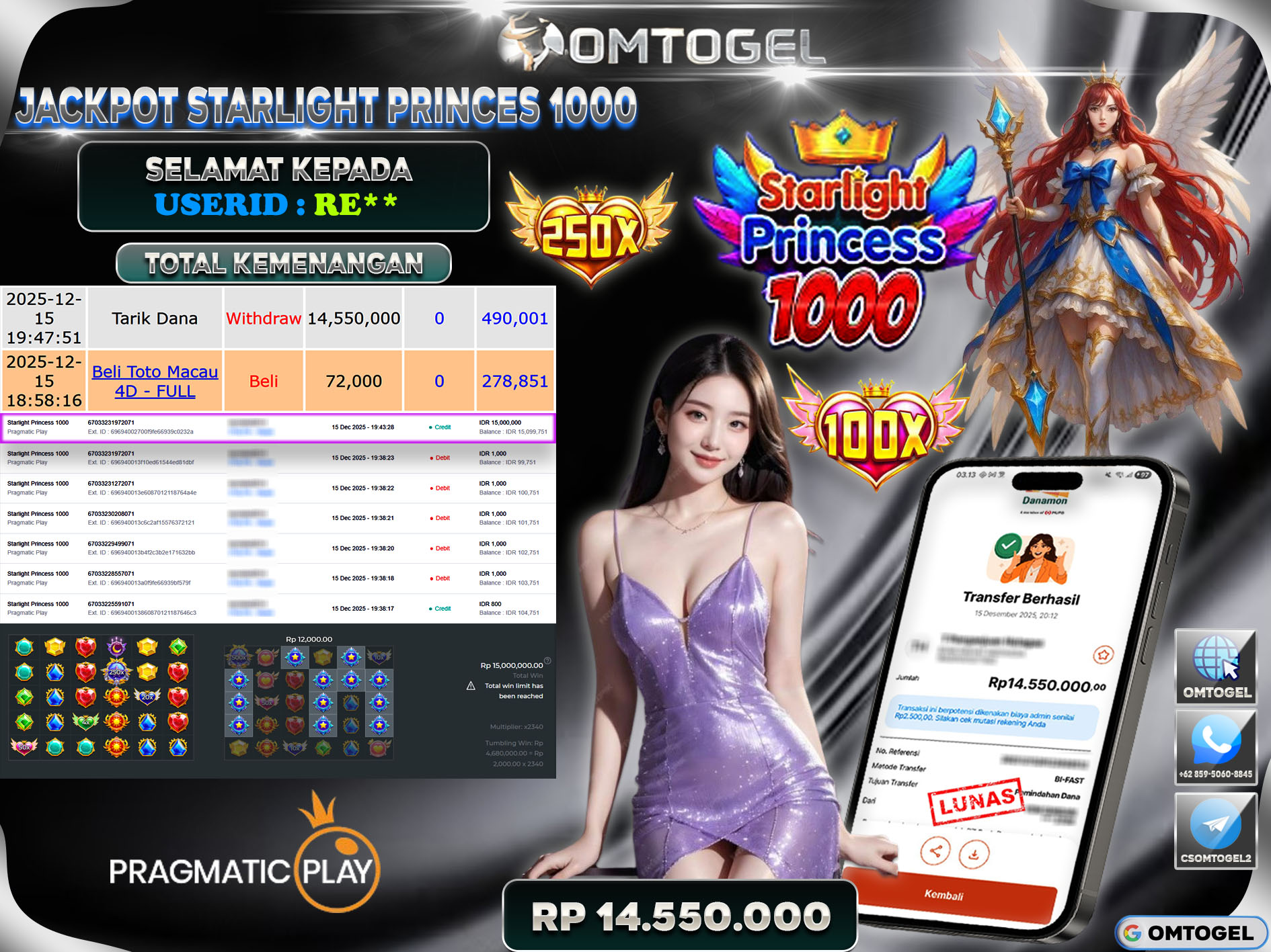 OMTOGEL JACKPOT PRAGMATIC PLAY STARLIGHT PRINCESS 1000  ,14 JUTA DI BAYAR LUNAS ,-