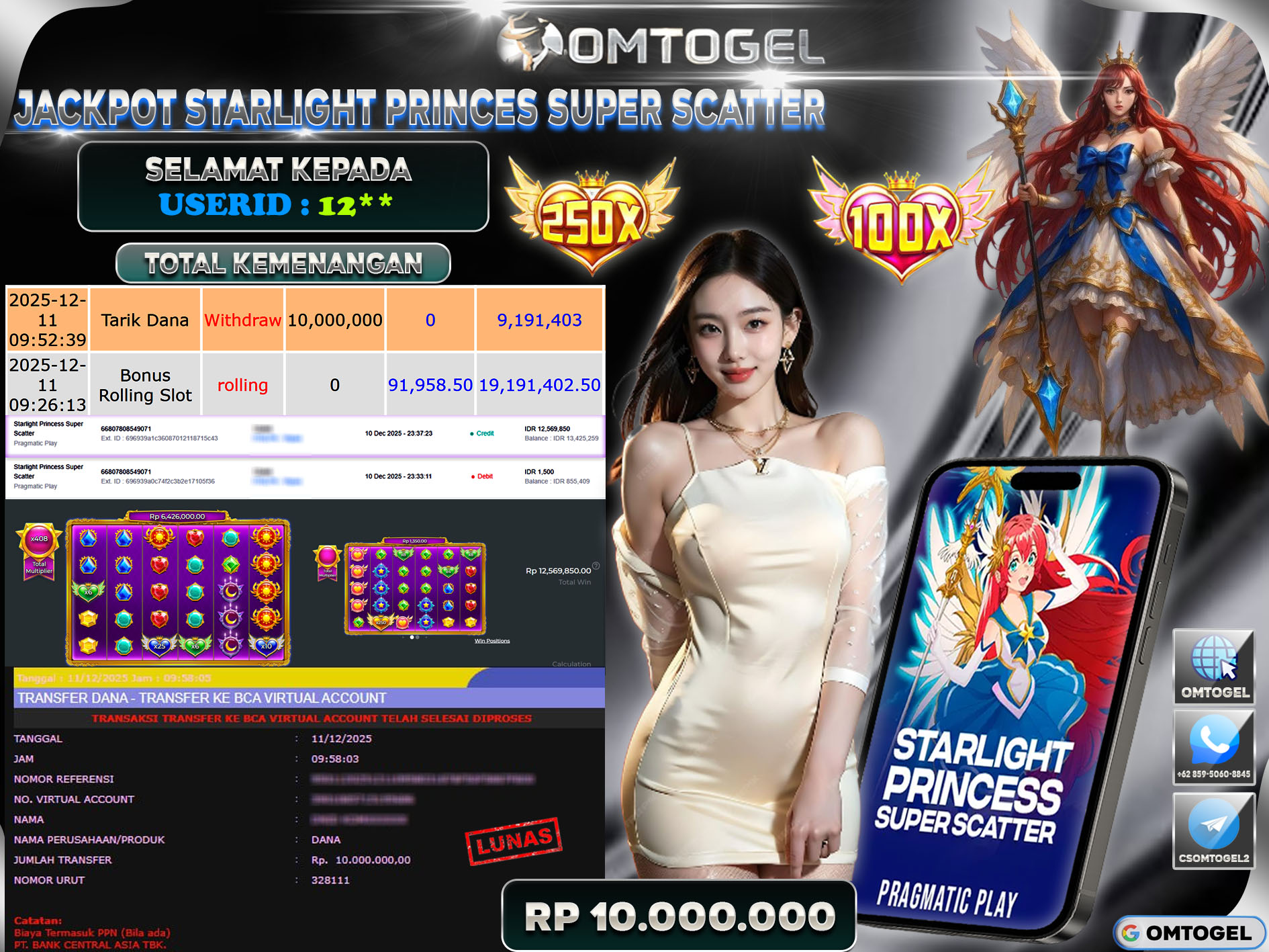 OMTOGEL JACKPOT PRAGMATIC PLAY STARLIGHT PRINCESS SUPER SCATTER,10 JUTA DI BAYAR LUNAS ,-