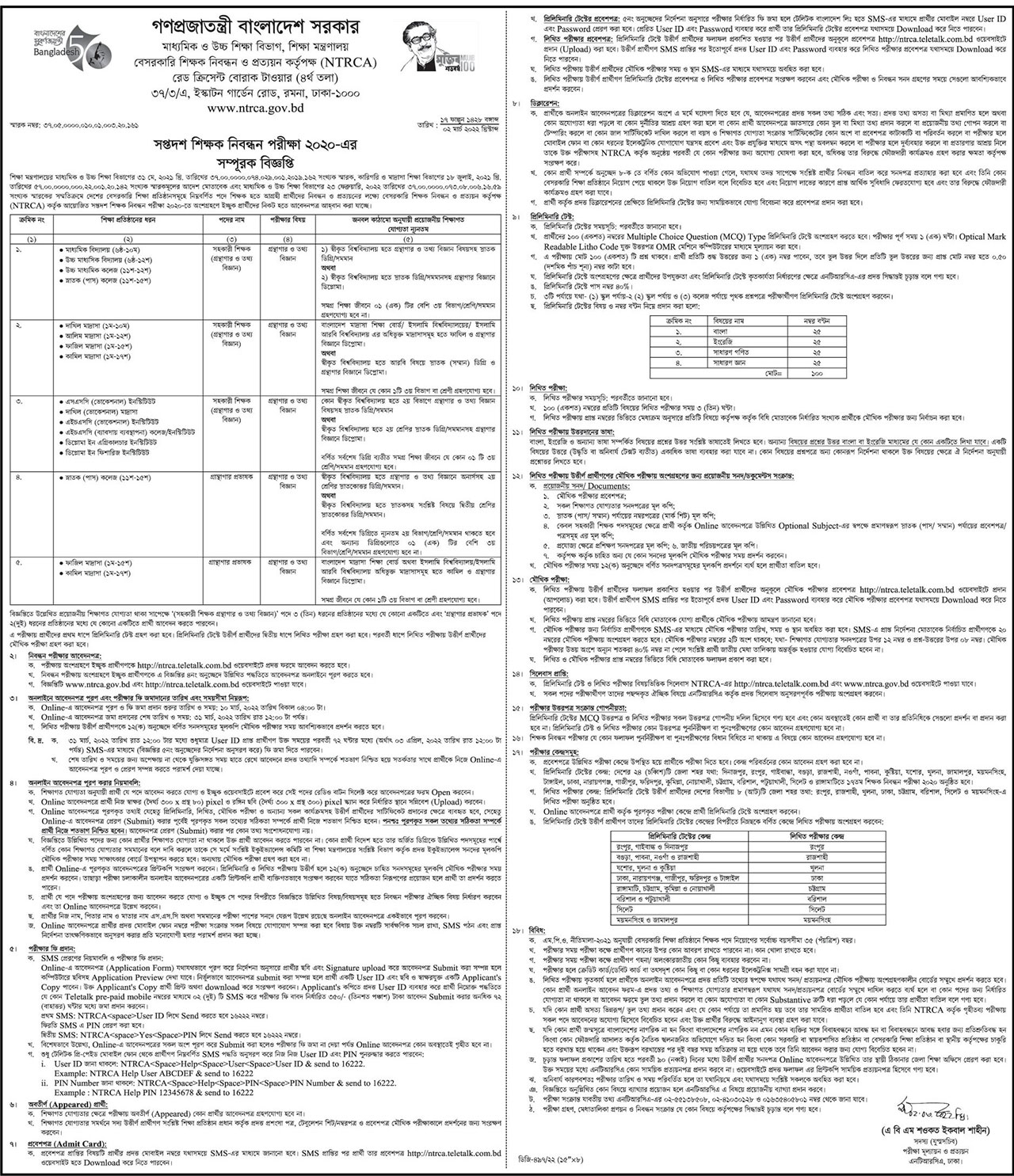 17th NTRCA Circular 2023