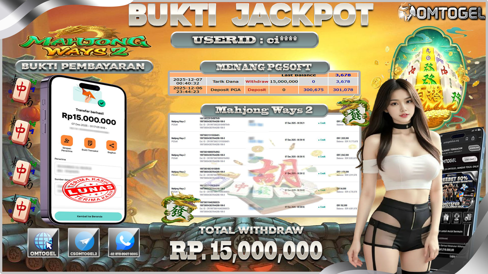 OMTOGEL JACKPOT PGSOFT MAHJONG WAYS 2  ,15 JUTA DI BAYAR LUNAS ,-