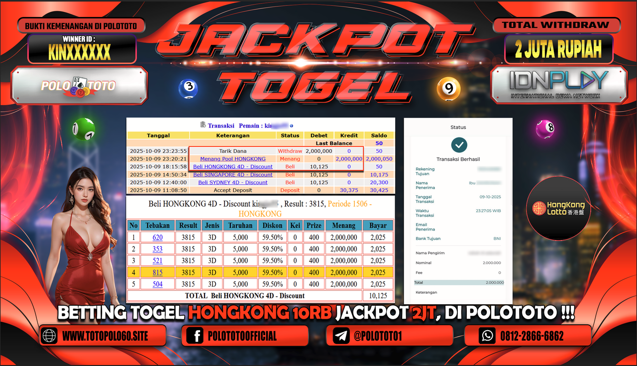 POLOTOTO JACKPOT TOGEL HONGKONG LOTTO Rp.2.000.000,- LUNAS