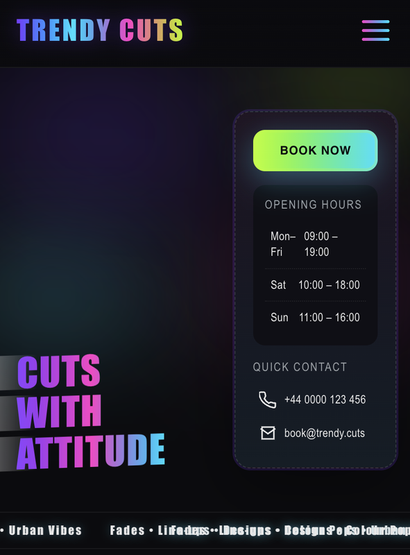 Trendy Cuts mobile view