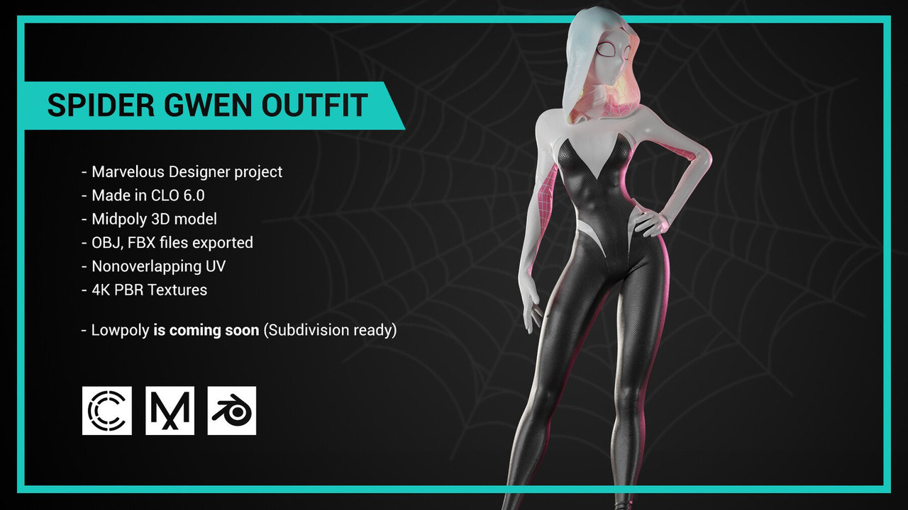 Gwen Stacy Suit Marvelous Designer CLO FREE project files ZPRJ Proj blend