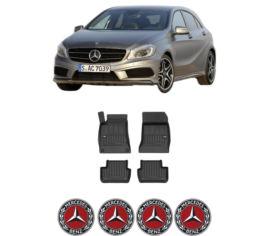 Set covorase presuri MERCEDES-BENZ A-CLASS (W176) din 2012-2018, auto, din cauciuc thermoplastic, 4 Stickere auto cu MERCEDES-BENZ