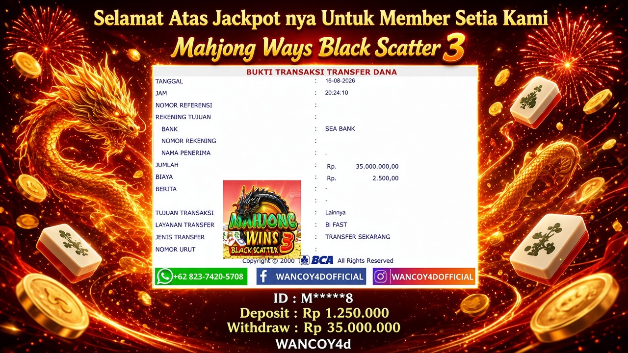 WANCOY4D MAHJONG WINS 3 BLACK SCATTER Pragmatic RP.35.000.000 -LUNAS