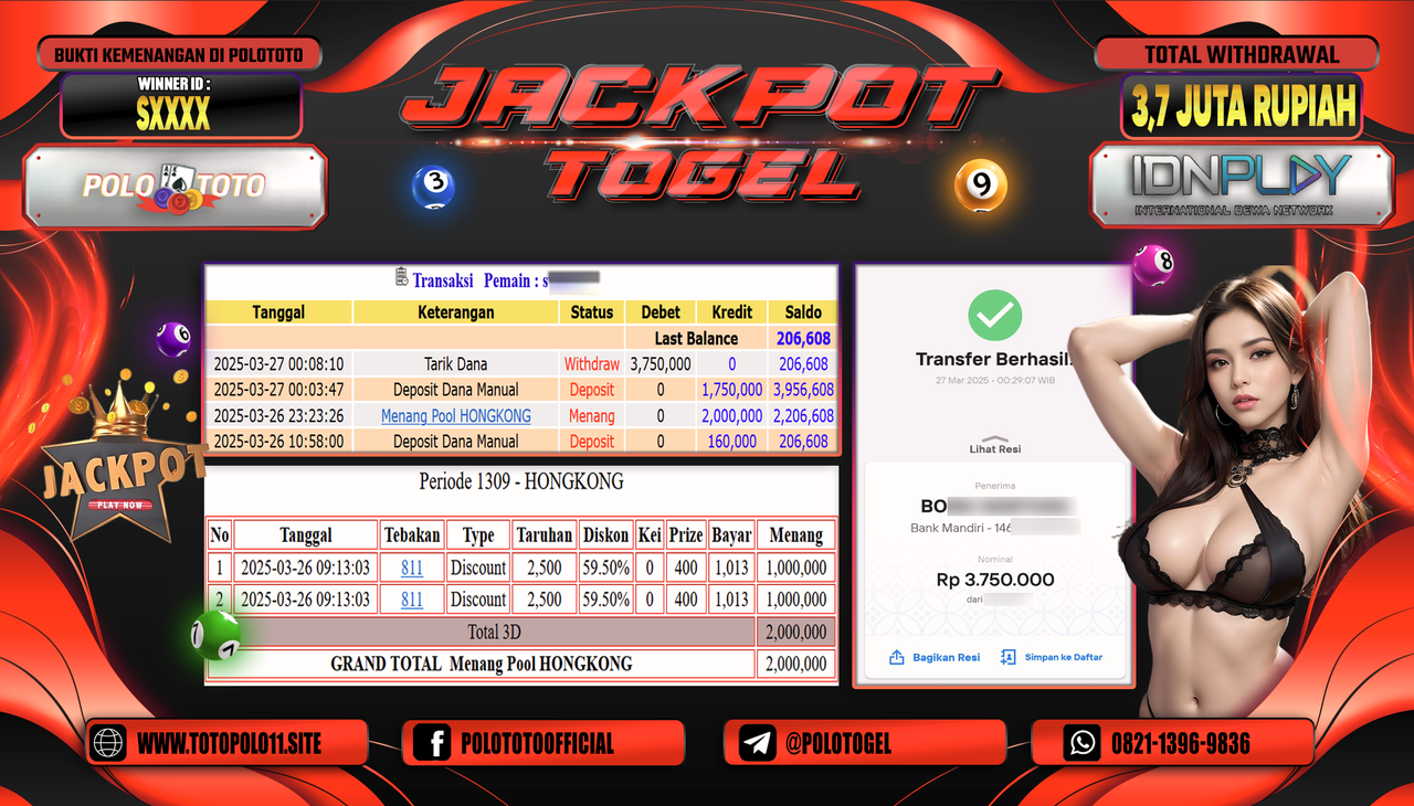 POLOTOTO JACKPOT TOGEL PASARAN HONGKONG Rp.3.750.000,- LUNAS