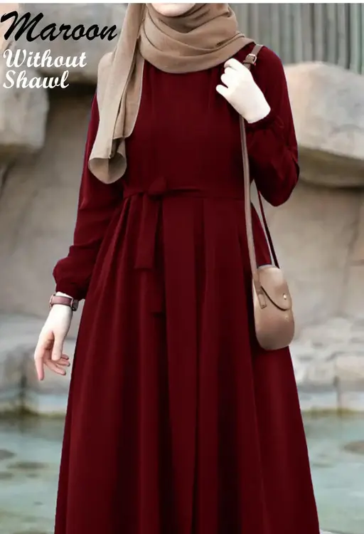 NEW TRENDY SIMPLE Burkha CHUN SLEEVES ABAYA BURQA WITH BELT (WITHOUT SHAWL) Color Maroon (R226)