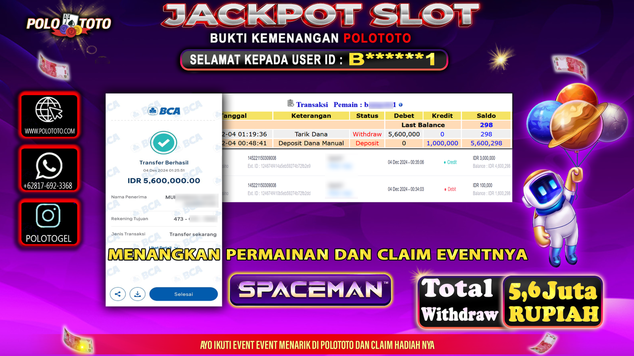POLOTOTO JACKPOT SLOT SPACEMAN Rp.5,600.000,-
