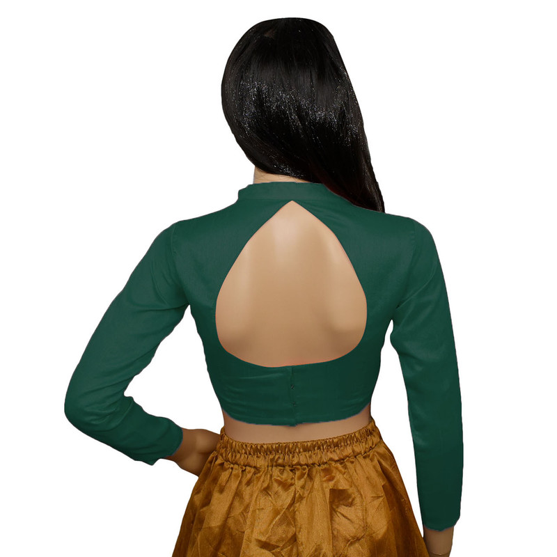 Women's Designer Sari Blouse Dupion Silk Collor Neck Long Sleeve Crop Top Choli - Picture 70 of 82