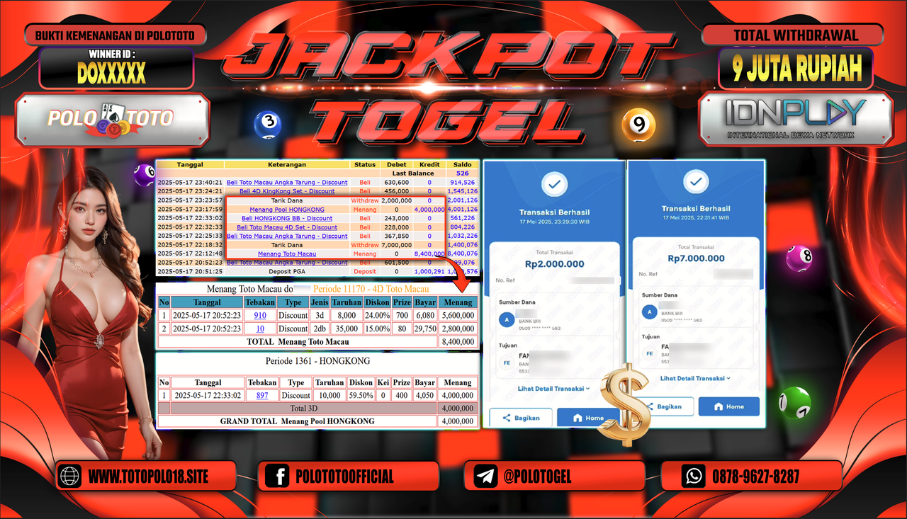 POLOTOTO JACKPOT TOGEL TOTO MACAU & HONGKONG LOTTO Rp.9.000.000,-