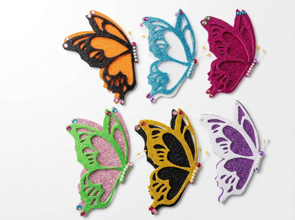Adornos 3d mariposas escarchada para fiestas flores y pines