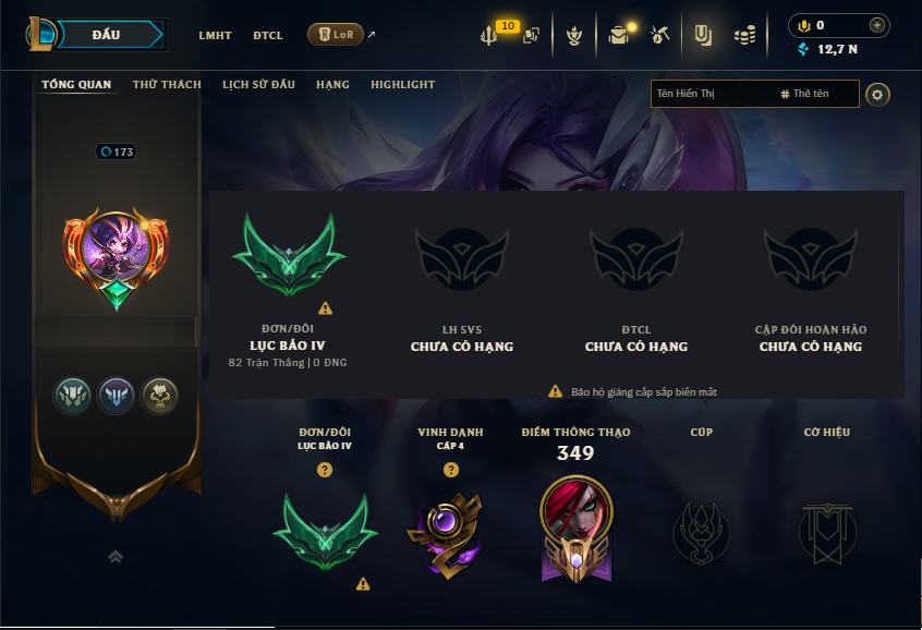 Acc LMHT # - Khung Bạch Kim