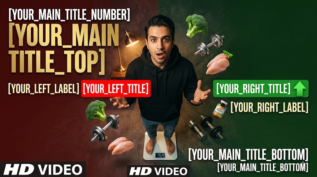 AI-generated example result for the youtube-thumbnail prompt: Fitness YouTube Thumbnail AI Prompt #83 – Before & After